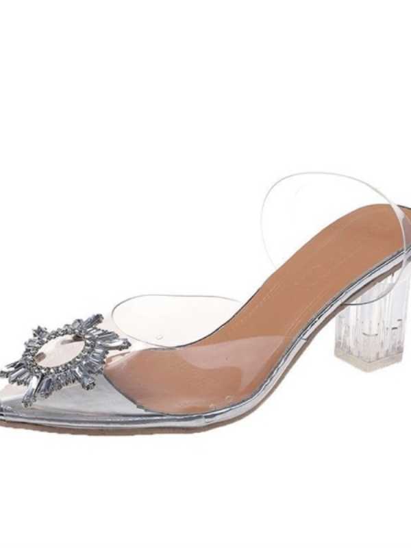 Sapato Traspare Transparent Sandals Female Fairy Wind Summer Thin Heels Back Empty Crystal High Heels Shoes