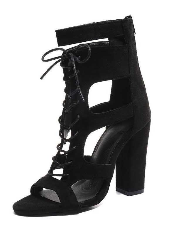 Summer Women's Plus Size Casual Fashion High heeled Sandals Suede Chunky Heel High heeled Shoes with Open toe Ladies Sandals