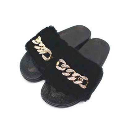 Summer Models Chain Flash Drill Hair Female Comfort Slippers Indoor And Outdoor Non slip Warm Word Slippers Beach Sandals