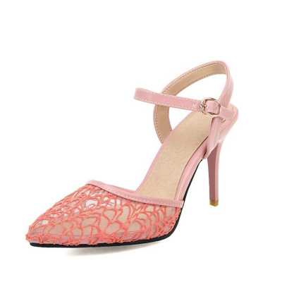 2021 Summer Fashion Women High Heels Slingback Sandals Pointed Toe Mesh Lace Sandals Hollow out Big Size Female Party Shoes