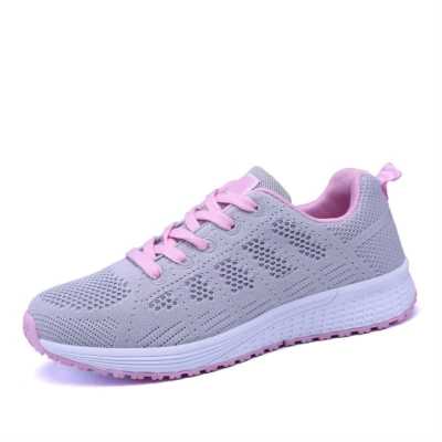 2021Sneakers Women Sport Shoes Lace Up Beginner Rubber Fashion Mesh Round Cross Straps Flat Sneakers Running Shoes Casual Shoes