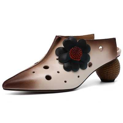 Fashion Hollow out Flower Genuine Leather High Heels Sandals Women Summer Party Shoes Ladies sandales femme 2021 Sandalias Mujer