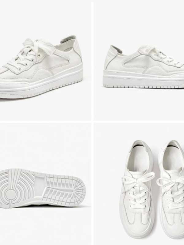 Retro Sneakers Women Genuine Cow Leather White Shoes Round Toe Cross Tied Ladies Casual Flats Handmade A29062