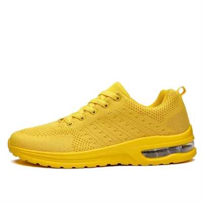 Men Yellow Air Cushion Shoes Couple Shock Absorption Running Shoes Mesh Breathable Sneaker