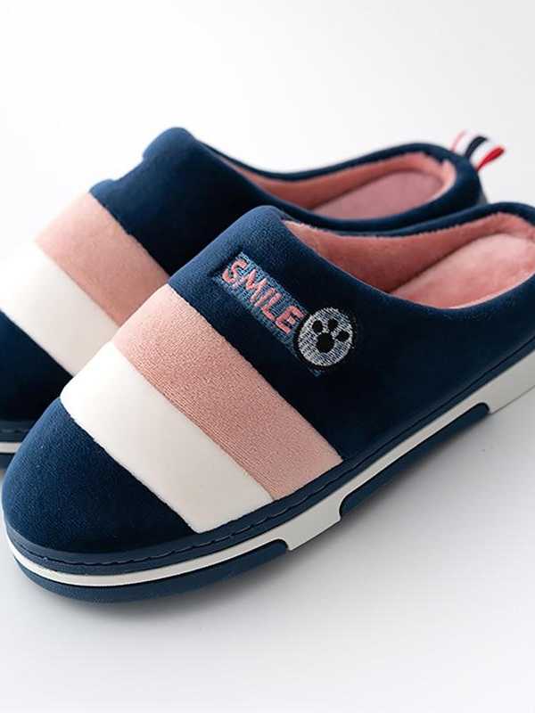 Women's Slippers Casual Superstar Striped Warm Winter Slippers Women Plush Memory Foam Comfy House Slippers Woman