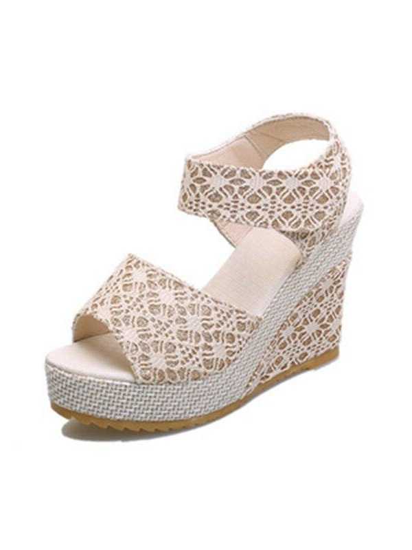 Summer New Lace Sandals Thick bottomed Fish Mouth Shoes Wedges Waterproof Sandals Wild Comfort Sponge Cake Women Shoes