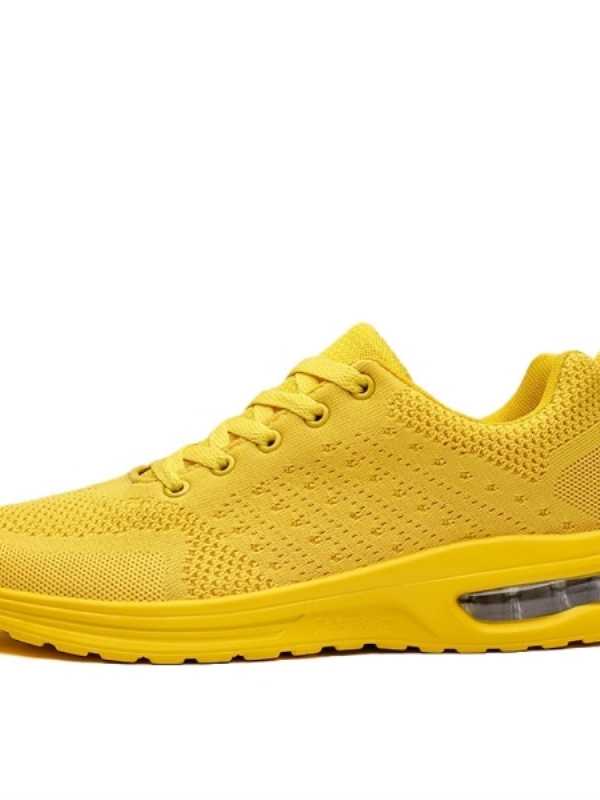 Men Yellow Air Cushion Shoes Couple Shock Absorption Running Shoes Mesh Breathable Sneaker
