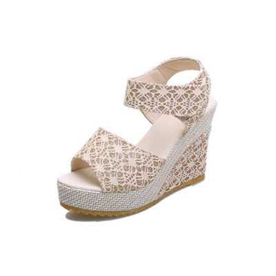 Summer New Lace Sandals Thick bottomed Fish Mouth Shoes Wedges Waterproof Sandals Wild Comfort Sponge Cake Women Shoes